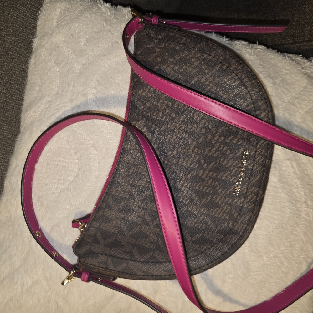 Michael Kors Brown and Pink Crossbody  Bag with Adjustable Strap